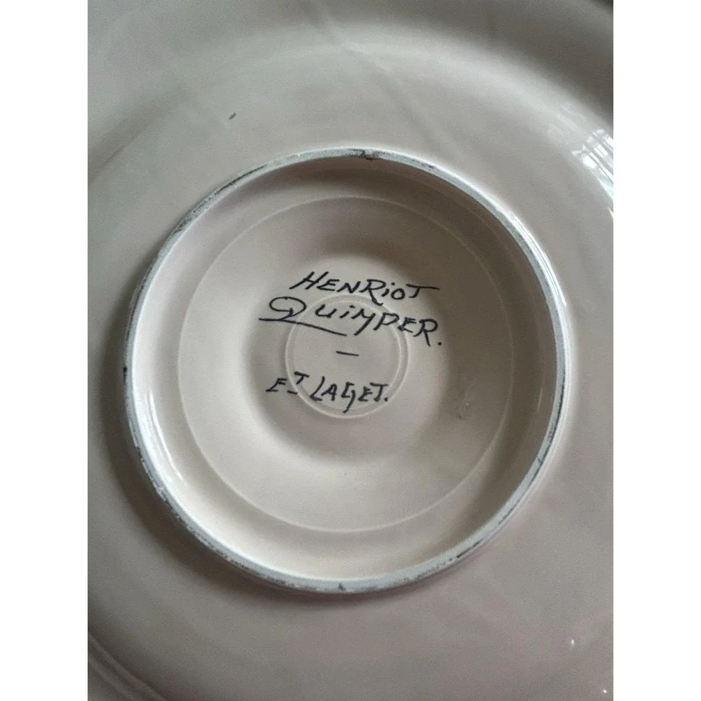 Henriot Quimper Hand Painted Ceramic Crab motif Oyster Plate holding 24 oysters